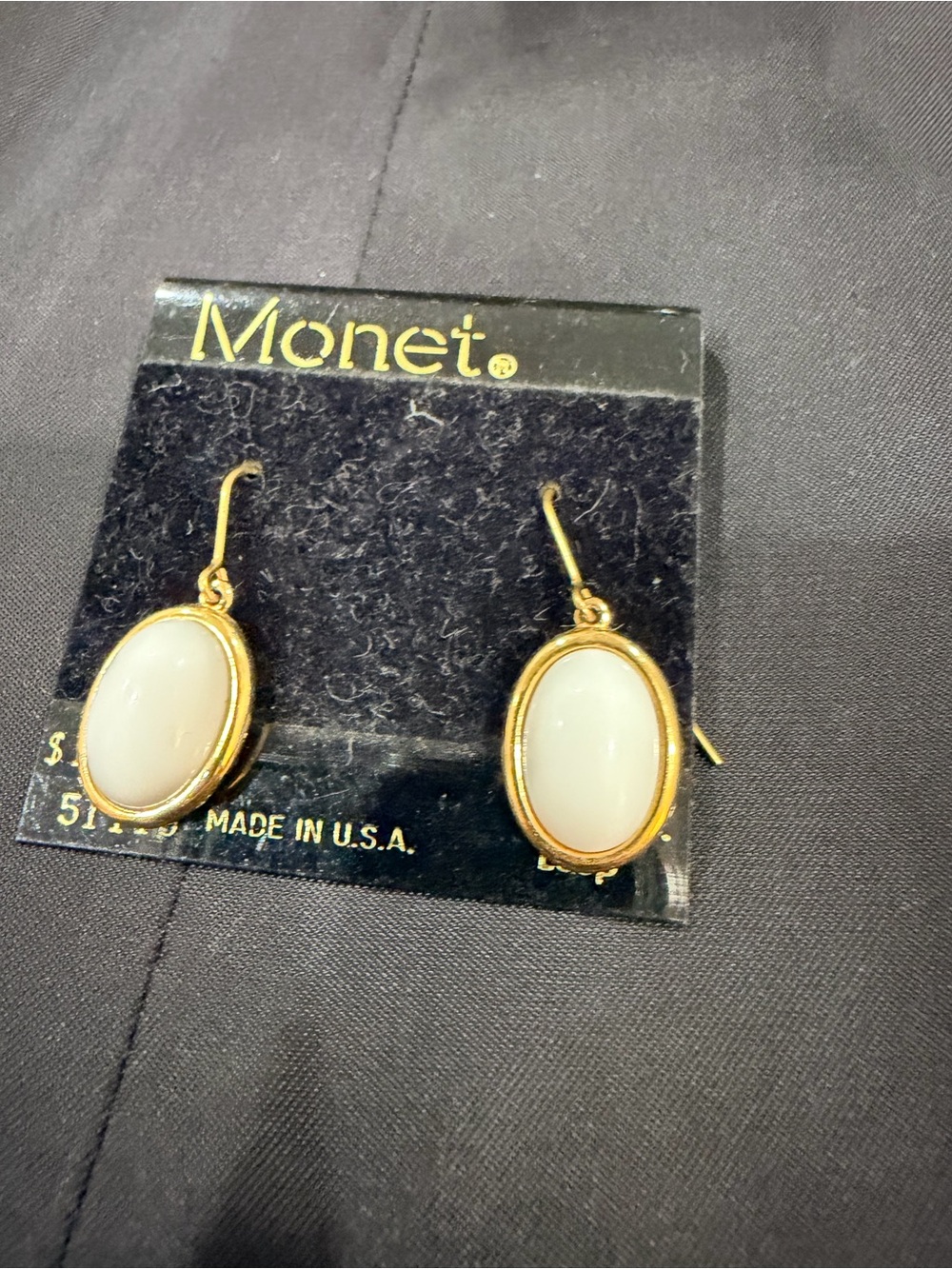Monet Gold and Cream Oval Drop vintage earrings